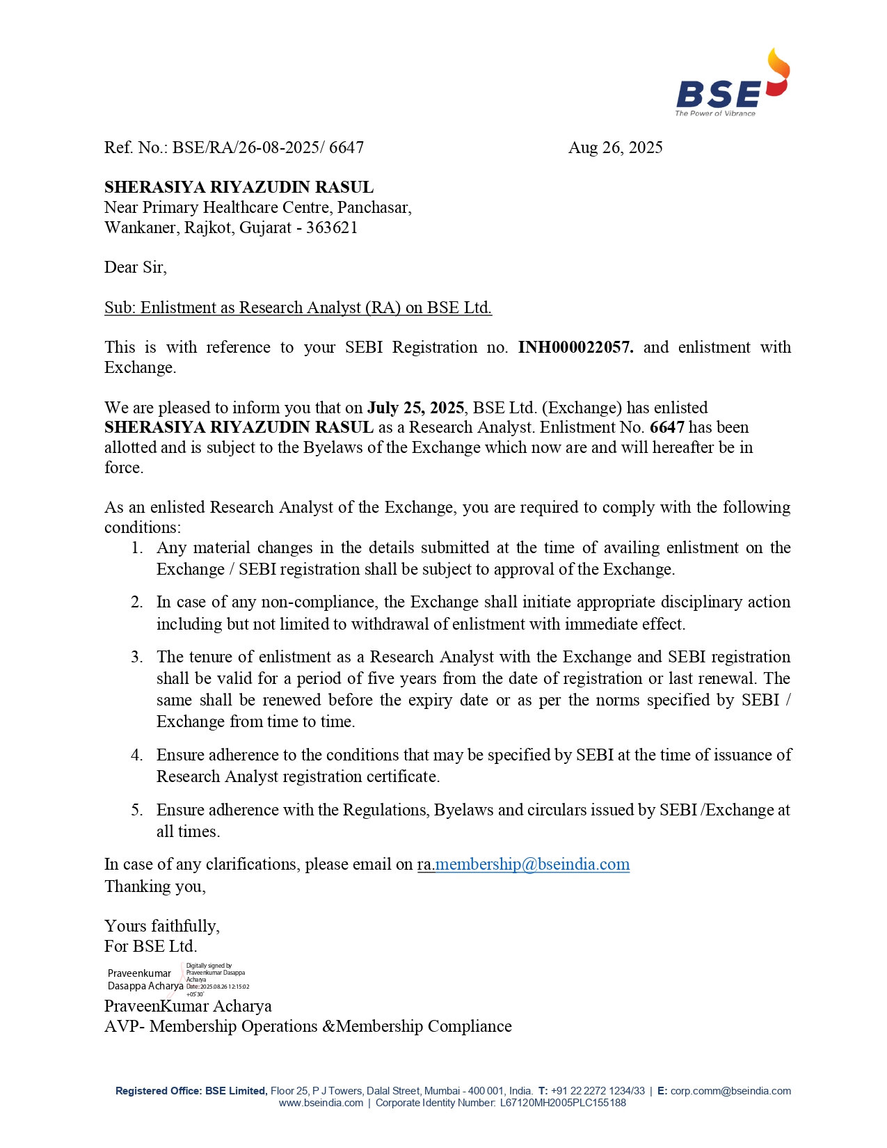BSE certificate